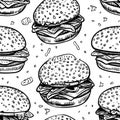 Seamless pattern with hand drawn hamburgers. Vector illustration