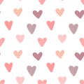 Seamless pattern of hand-drawn hearts with ornaments. Vector image for Valentine`s Day, lovers, prints, clothes, textiles, cards,