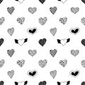 Seamless pattern of hand drawn hearts