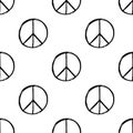 Seamless pattern with hand drawn hippie peace symbol. Hippy pacific sign.