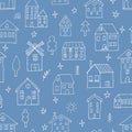 Seamless pattern with hand drawn houses. Buildings. Doodle style. Texture for fabric, textile, wrapping, wallpaper Royalty Free Stock Photo