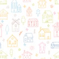 Seamless pattern with hand drawn houses. Buildings. Doodle style. Texture for fabric, wrapping, textile, wallpaper Royalty Free Stock Photo
