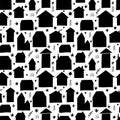Seamless pattern with hand drawn houses, buildings. Flat style. Texture for fabric, wallpaper, wrapping, textile Royalty Free Stock Photo