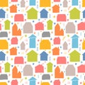 Seamless pattern with hand drawn houses, buildings. Flat style. Texture for fabric, wrapping, wallpaper, textile Royalty Free Stock Photo