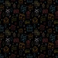 Seamless pattern with hand drawn houses. Doodle style. Buildings. Texture for fabric, wrapping, textile, wallpaper Royalty Free Stock Photo