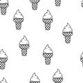 Seamless pattern. Hand drawn ice cream in an elegant waffle cone. Summer menu. Minimal design