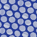 Seamless pattern. Hand drawn imperfect polka dot spot shape background. Monochrome textured dotty delft blue circle all over print Royalty Free Stock Photo