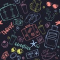 Seamless pattern with hand drawn journey items. Royalty Free Stock Photo