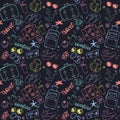 Seamless pattern with hand drawn journey items. Royalty Free Stock Photo