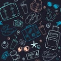 Seamless pattern with hand drawn journey items. Royalty Free Stock Photo