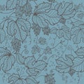 Seamless pattern with hand drawn leaves of hop