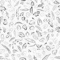 Seamless pattern Hand drawn leaves micro greens. Vector illustration in sketch, doodle style and silhouette of lines on a white Royalty Free Stock Photo