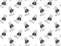 Seamless pattern of hand-drawn leopards with rosy cheeks in striped vests, black shirts and trousers on a white background. Childr