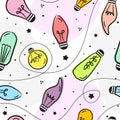 Seamless pattern of hand-drawn light bulbs Royalty Free Stock Photo