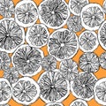 Seamless pattern with hand drawing cut oranges