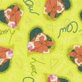 Seamless pattern with hand drawn love cows with hearts Royalty Free Stock Photo