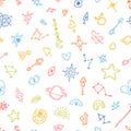 Seamless pattern with hand drawn magic witch elements. Ethnic style. Tribal background. Tattoo