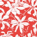 Seamless pattern with hand drawn magnolia flower. Vector illustration. Royalty Free Stock Photo