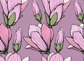 Seamless pattern with hand drawn magnolia flower. Vector illustration. Botanical pattern for textiles and wallpapers Royalty Free Stock Photo
