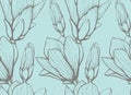 Seamless pattern with hand drawn magnolia flower. Vector illustration. Botanical pattern for textiles and wallpapers Royalty Free Stock Photo