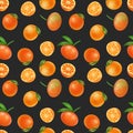 Seamless pattern with hand drawn mandarins