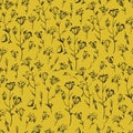 Seamless pattern with hand drawn meadow flowers in Ditsy style for surface design and other design projects