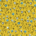 Seamless pattern with hand drawn meadow flowers in Ditsy style for surface design and other design projects