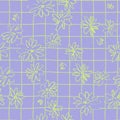 Seamless pattern with hand drawn meadow flowers in Ditzy style with plaid