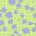 Seamless pattern with hand drawn meadow flowers in Ditzy style with plaid