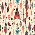 Seamless pattern with hand drawn native american indian feathers AI Generated