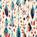 Seamless pattern with hand drawn native american indian feathers. Vector illustration AI generated