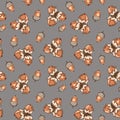 Seamless pattern with with hand-drawn nuts and acorns on gray background. Healthy diet. Modern background for packaging