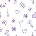 Seamless pattern with hand drawn objects.
