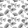 Seamless pattern, hand drawn outline poppies on a white background. Line art, background, textile Royalty Free Stock Photo