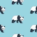 Seamless pattern with hand drawn panda vector illustration.