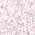 Seamless Pattern Of Hand Drawn People Faces. Vector Illustration Of Crowd Of People.