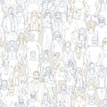 Seamless Pattern Of Hand Drawn People Faces. Vector Illustration Of Crowd Of People