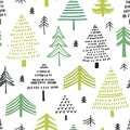 Seamless pattern  with hand drawn  pine trees. Stylized forest background. Vector background in scandinavian style Royalty Free Stock Photo