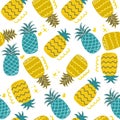 Seamless pattern of hand drawn pineapple, cute and fun