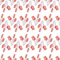 Seamless pattern of hand drawn pink tulips branches on white background Royalty Free Stock Photo