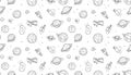 Seamless pattern of hand-drawn planets, satellites, and stars on Royalty Free Stock Photo