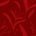 Seamless pattern with hand-drawn plants and branches on red background. Linen, bedclothing, print, packaging, wallpaper, textile d