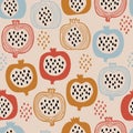 Seamless pattern with hand drawn pomegranates colorful summer vibes.Vector illustration EPS10 ,Design for fashion , fabric, Royalty Free Stock Photo