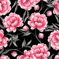 Seamless pattern with hand drawn red flowers