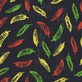 Seamless pattern with hand drawn red, yellow and green pepper