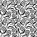 Seamless pattern with hand drawn retro flowers.
