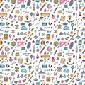 Seamless pattern with hand drawn school doodle elements. Back to school background. Welcome back