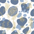 Seamless pattern with hand drawn sea waves in sketch style. Vector endless background in blue colors. Royalty Free Stock Photo