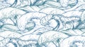 Seamless pattern with hand drawn sea waves Royalty Free Stock Photo