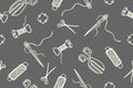 Seamless pattern with hand drawn sewing retro elements. Vector illustration hand drawn sewing tools Royalty Free Stock Photo